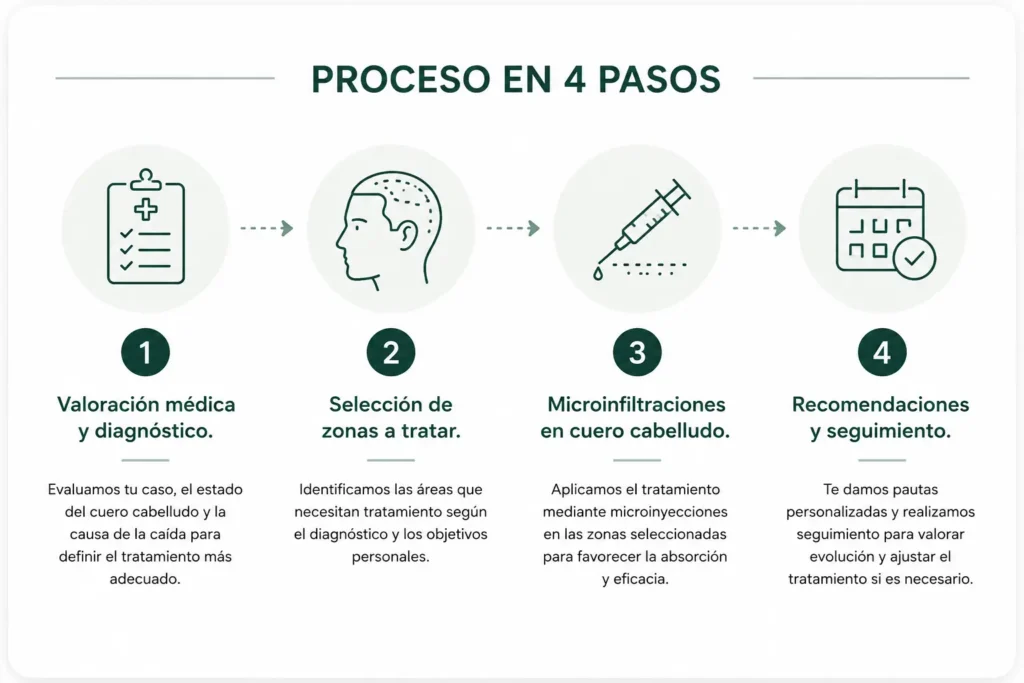 Proceso de mesoterapia capilar con dutasterida en cuatro pasos