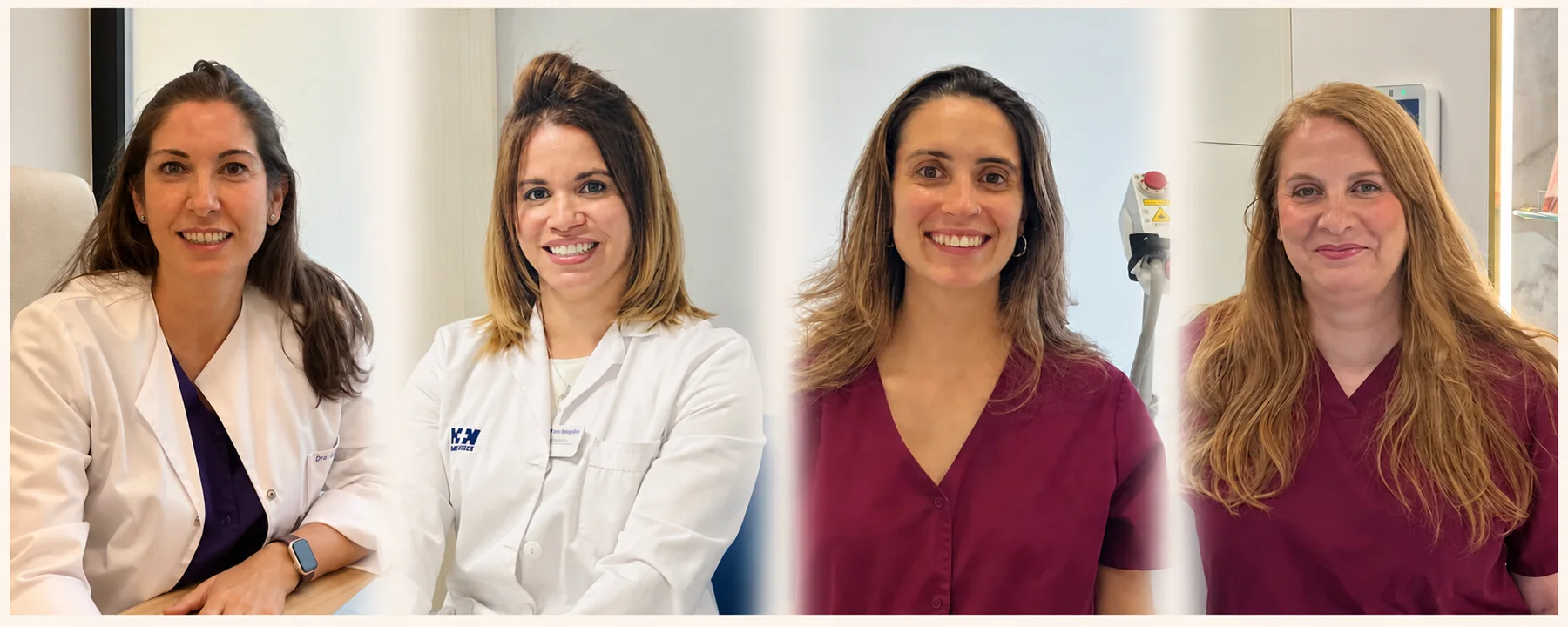 Collage de Patricia García Martín, Ivonne Salgado Castillo, Rebeca Díaz i Bahón y Elisa Martinez Balanza, integrantes del equipo de Clínica GM