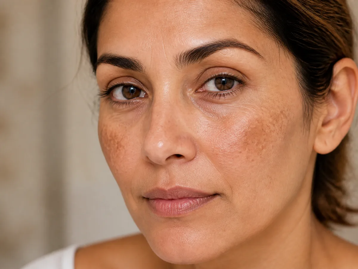 Mujer adulta con melasma facial en las mejillas